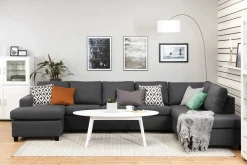 Basic Home U-Sofa-Crazy 5-seters Høyrevendt U-formet X-Large Sofa med Divan og Sjeselong i Stoff Mørkegrå