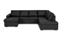 Basic Home U-Sofa-Crazy 4-seters Høyrevendt U-formet Small Sofa med Divan og Sjeselong i Kunstlær Svart