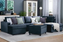 Basic Home Crazy 4-seters Høyrevendt U-formet Large Sofa med Divan og Sjeselong i Fløyel