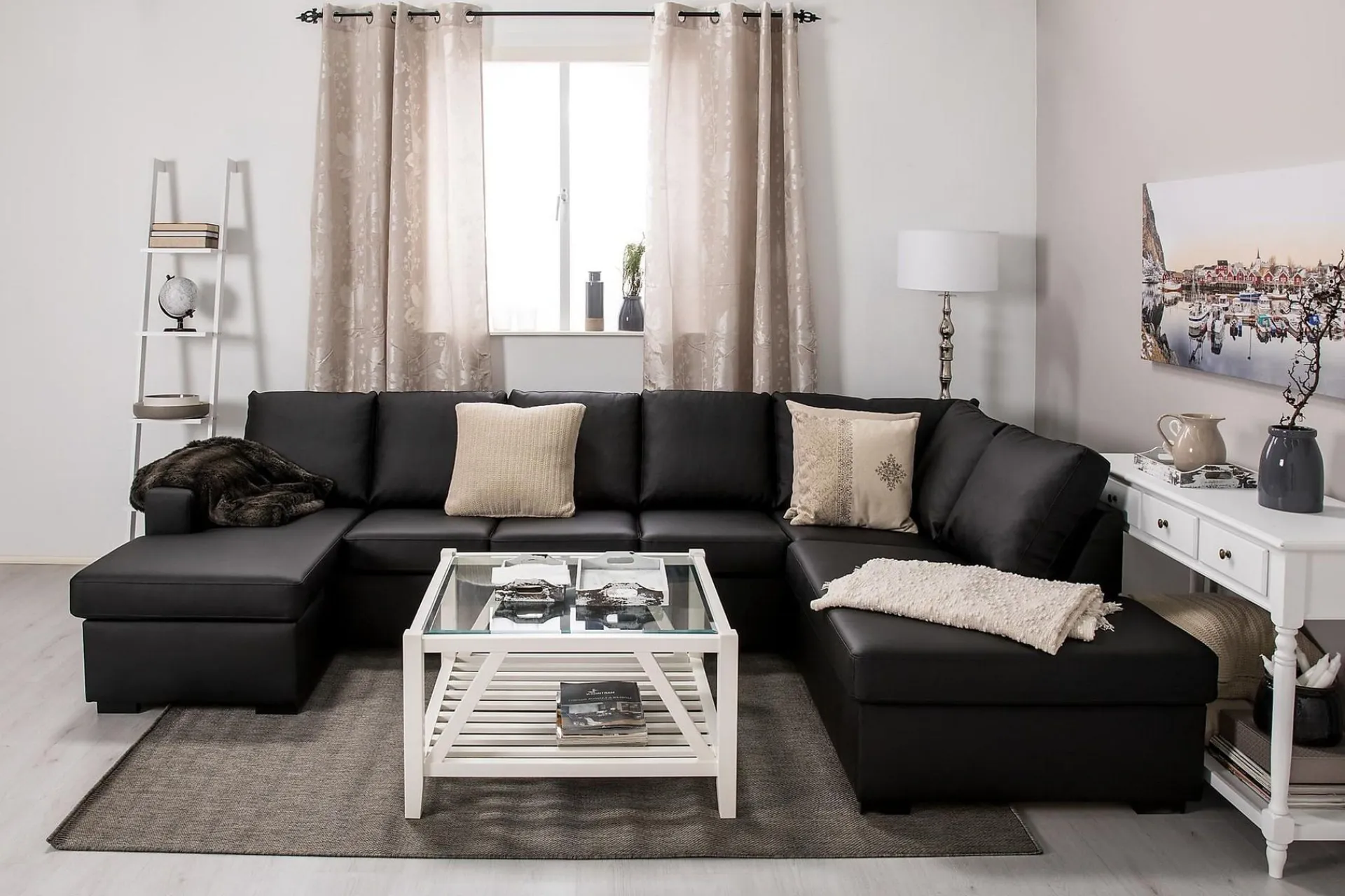 Basic Home Crazy 5-seters Høyrevendt U-formet X-Large Sofa med Divan og Sjeselong i Kunstlær