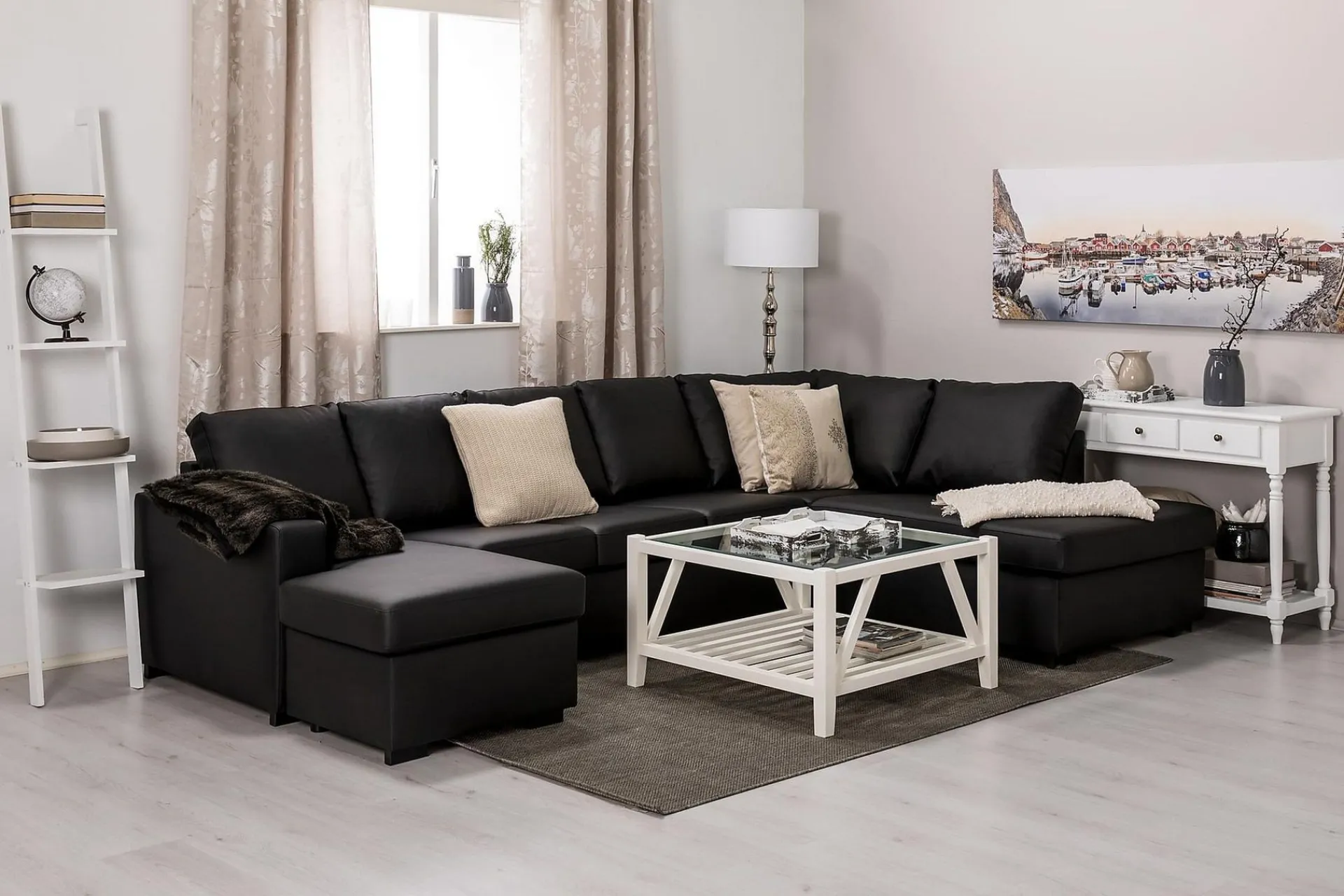 Basic Home Crazy 5-seters Høyrevendt U-formet X-Large Sofa med Divan og Sjeselong i Kunstlær