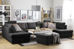 Basic Home Crazy 5-seters U-formet Sofa med Dobbel Sjeselong i Stoff