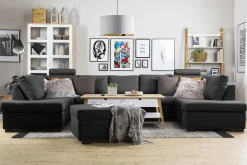 Basic Home Crazy 5-seters U-formet Sofa med Dobbel Sjeselong i Stoff