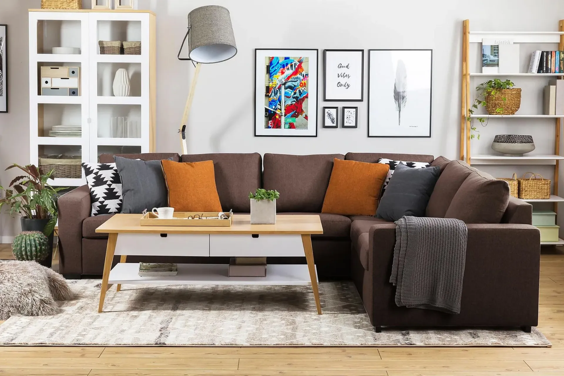 Basic Home Hjørnesofa-Crazy 5-seters Vendbar L-formet Large Hjørnesofa i Stoff Brun