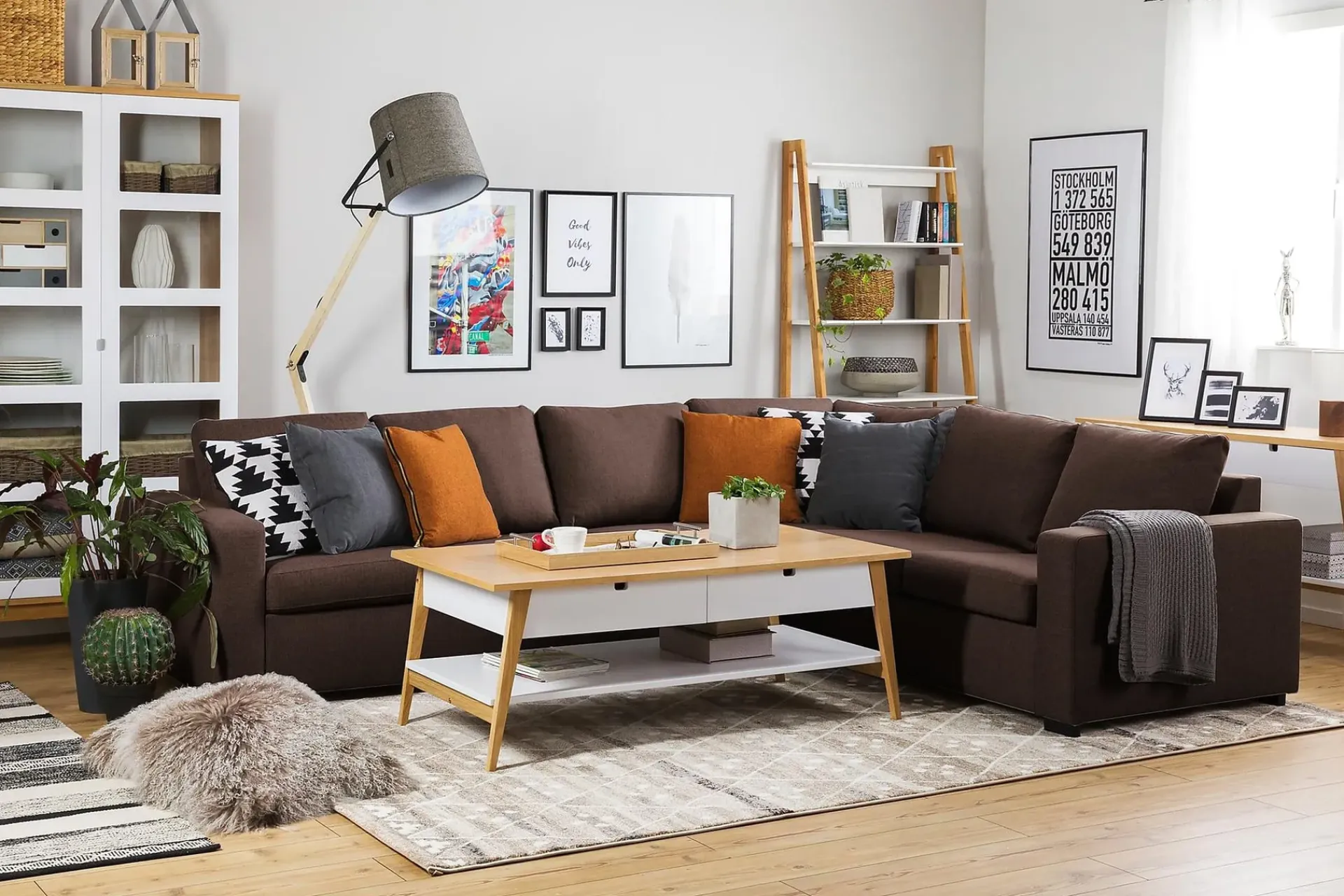 Basic Home Hjørnesofa-Crazy 5-seters Vendbar L-formet Large Hjørnesofa i Stoff Brun
