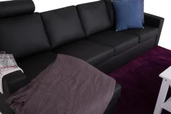 Basic Home Sofa Med Sjeselong-Crazy 4-seters Vendbar L-formet Sjeselongsofa i Kunstlær Svart