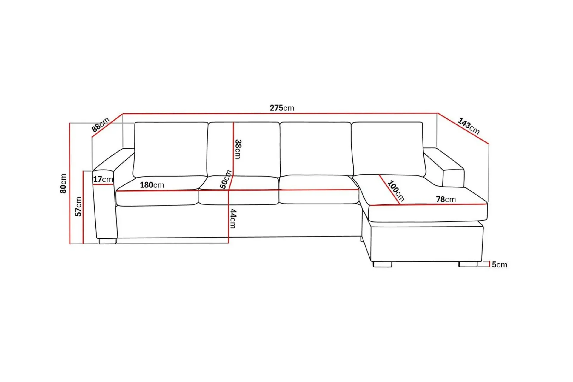 Basic Home Sofa Med Sjeselong-Crazy 4-seters Vendbar L-formet Sjeselongsofa i Kunstlær Svart