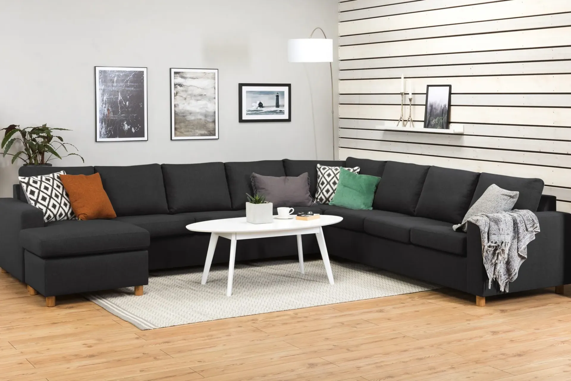 Basic Home Crazy 7-seters Vendbar U-formet XX-Large Hjørnesofa med Divan i Stoff