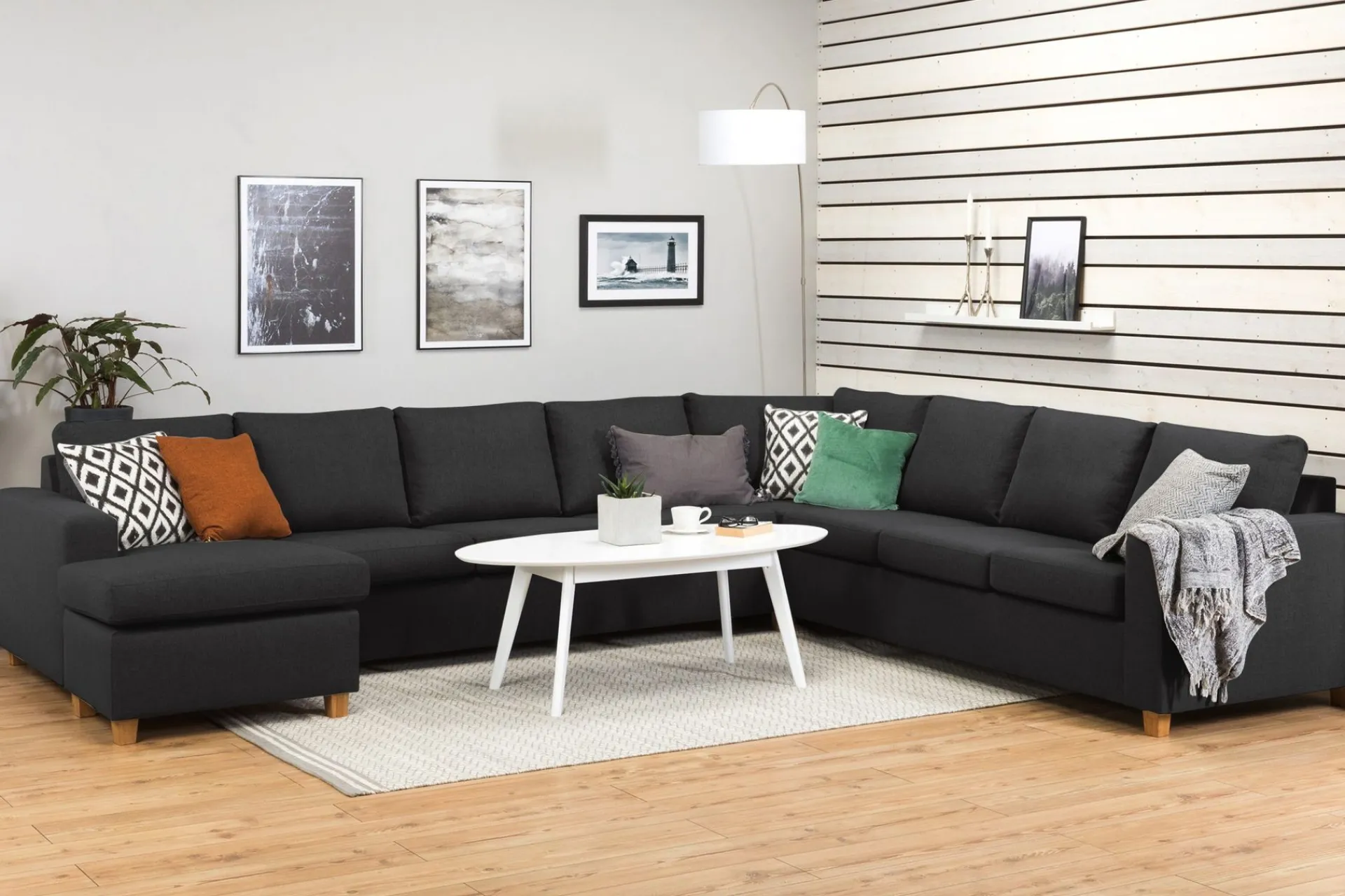 Basic Home Hjørnesofa-Crazy 7-seters Vendbar U-formet XX-Large Hjørnesofa med Divan i Stoff Grey