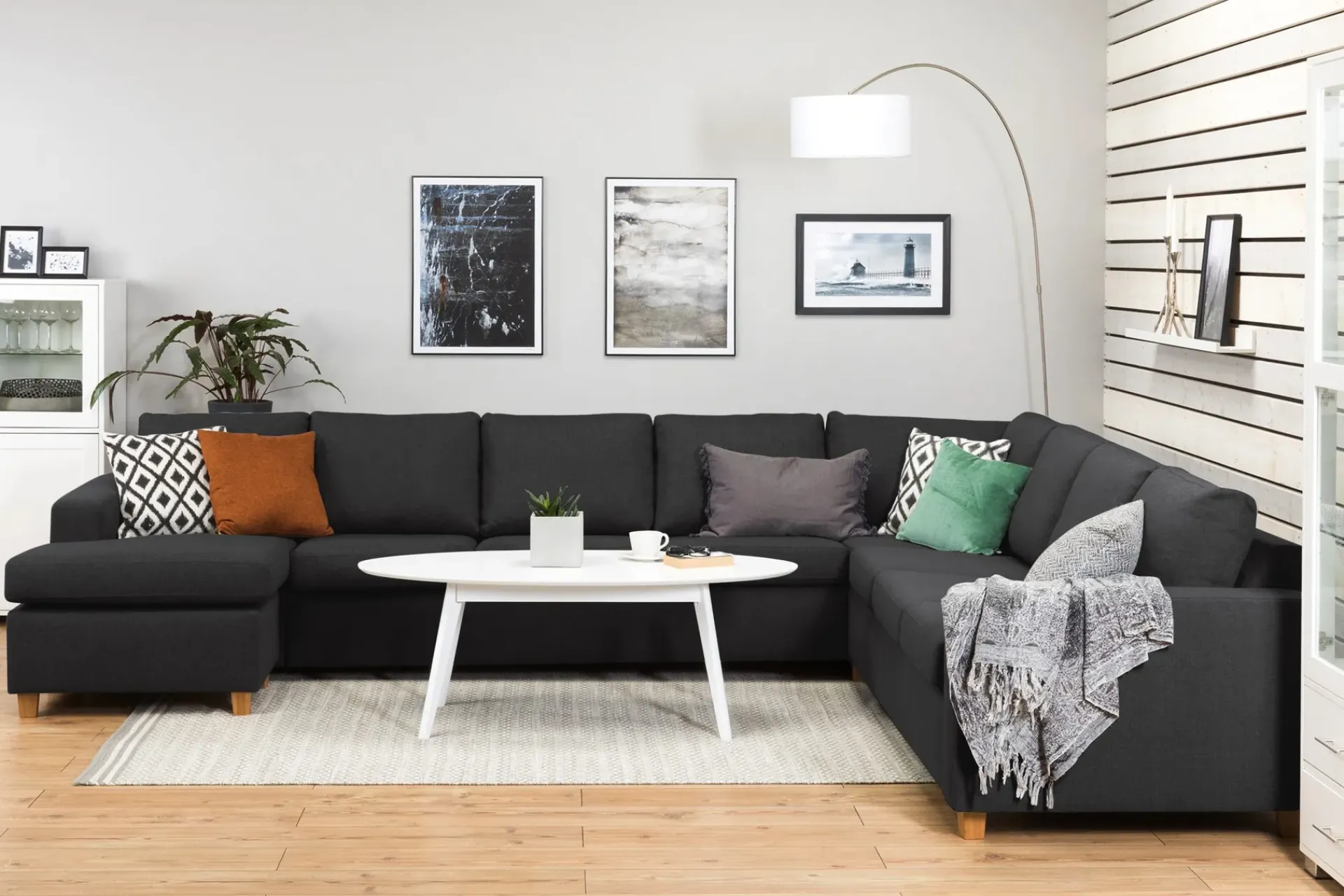 Basic Home Hjørnesofa-Crazy 7-seters Vendbar U-formet XX-Large Hjørnesofa med Divan i Stoff Grey