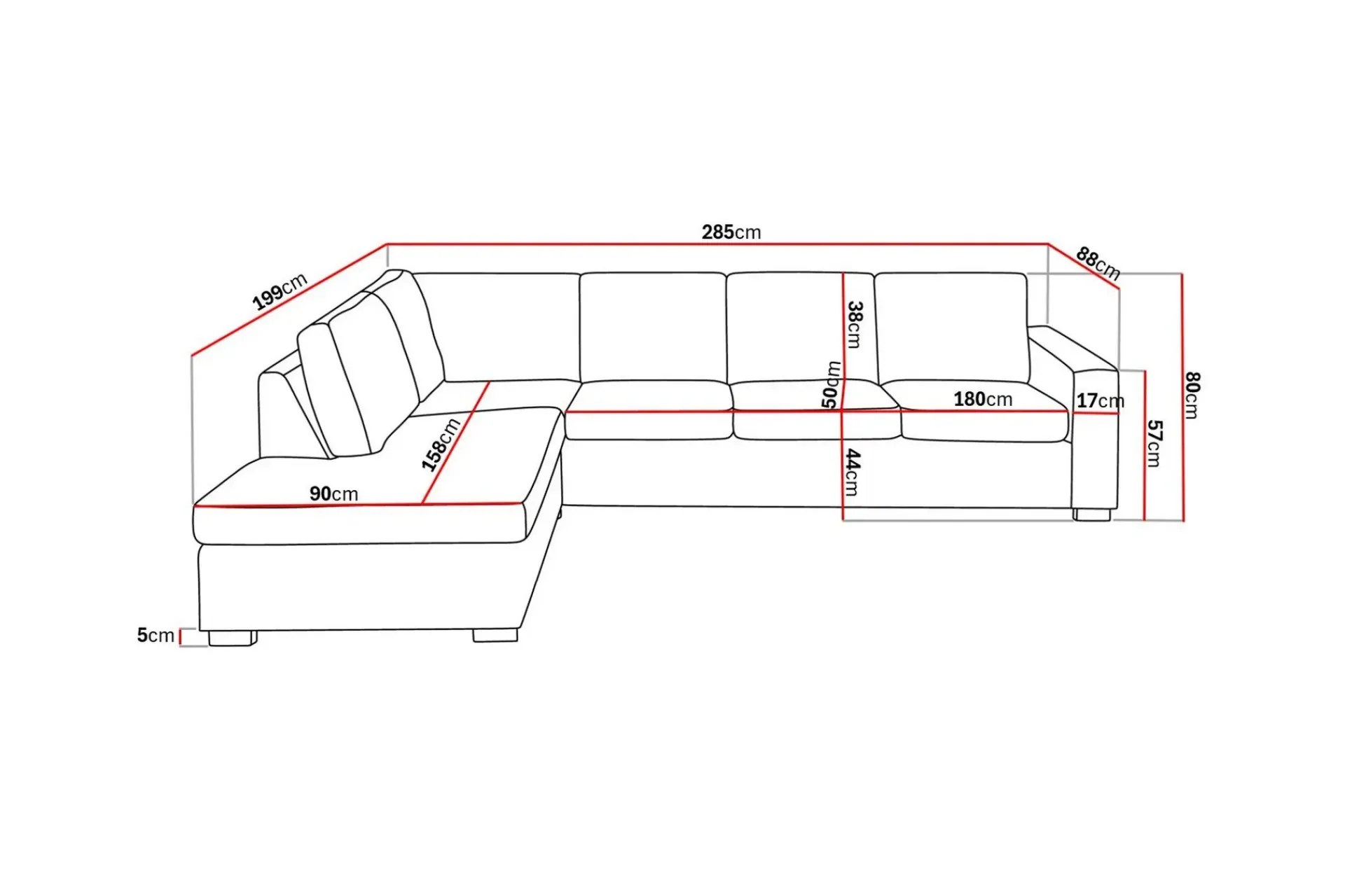Basic Home Sofa Med Sjeselong-Crazy 4-seters Venstrevendt L-formet Sjeselongsofa i Stoff Beige
