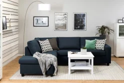 Basic Home Sofa Med Sjeselong-Crazy 3-seters Venstrevendt L-formet Sjeselongsofa i Stoff Blå