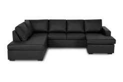 Basic Home U-Sofa-Crazy 4-seters Venstrevendt U-formet Large Sofa med Divan og Sjeselong i Kunstlær Svart