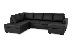 Basic Home U-Sofa-Crazy 4-seters Venstrevendt U-formet Large Sofa med Divan og Sjeselong i Kunstlær Svart