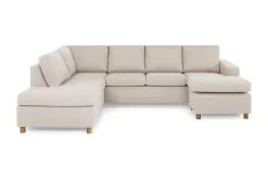 Basic Home U-Sofa-Crazy 4-seters Venstrevendt U-formet Large Sofa med Divan og Sjeselong i Stoff Beige