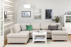 Basic Home U-Sofa-Crazy 4-seters Venstrevendt U-formet Large Sofa med Divan og Sjeselong i Stoff Beige