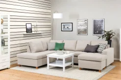 Basic Home U-Sofa-Crazy 4-seters Venstrevendt U-formet Large Sofa med Divan og Sjeselong i Stoff Beige