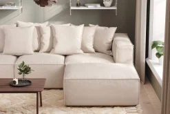 Andrarum Sofa Med Sjeselong-Cubo 4-seters Dyp Modulsofa med Divan i Stoff Beige