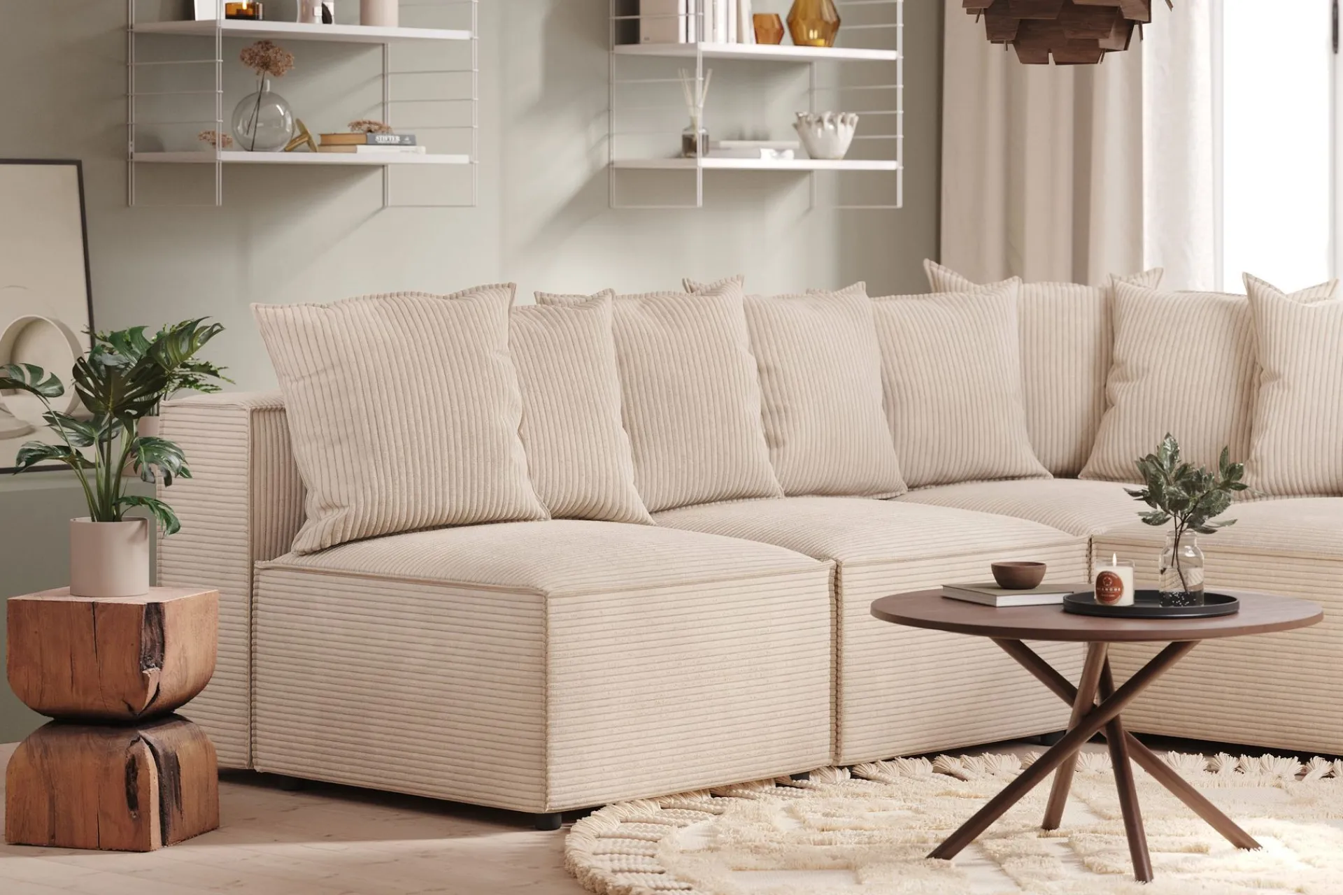Andrarum Hjørnesofa-Cubo 5-seters L-formet Dyp Modulhjørnesofa i Manchester Beige
