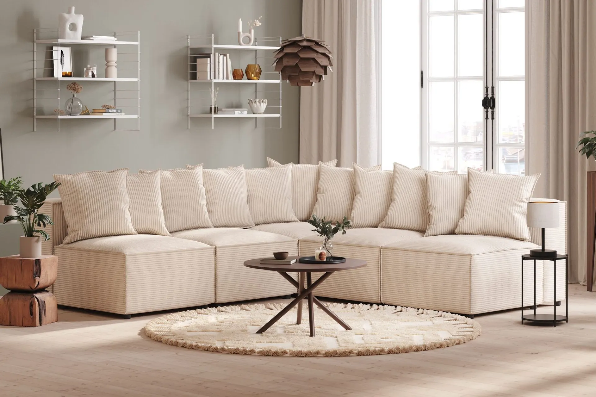 Andrarum Hjørnesofa-Cubo 5-seters L-formet Dyp Modulhjørnesofa i Manchester Beige