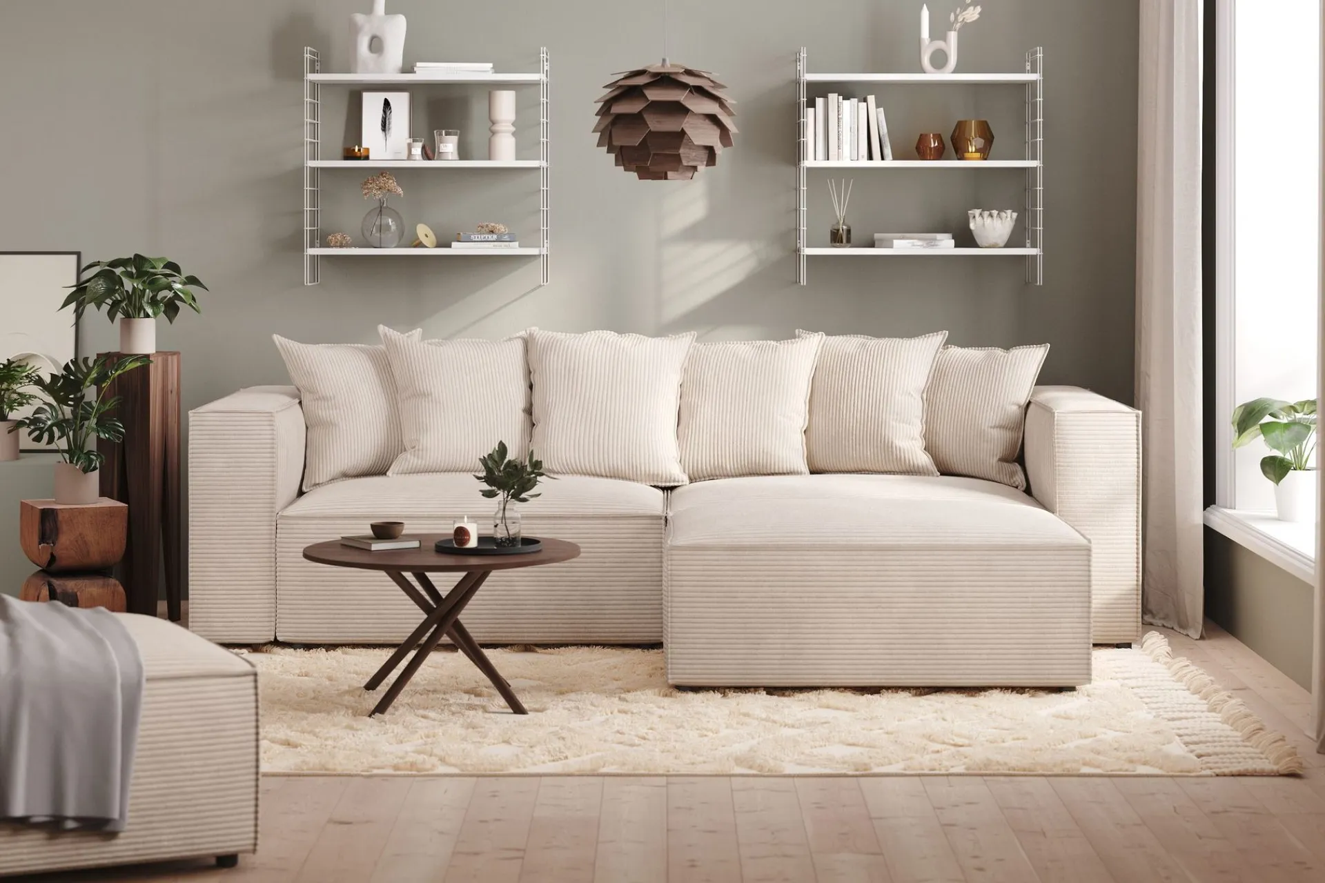 Andrarum Sofa Med Sjeselong-Cubo 4-seters L-formet Dyp Modulsofa med Divan i Manchester Beige