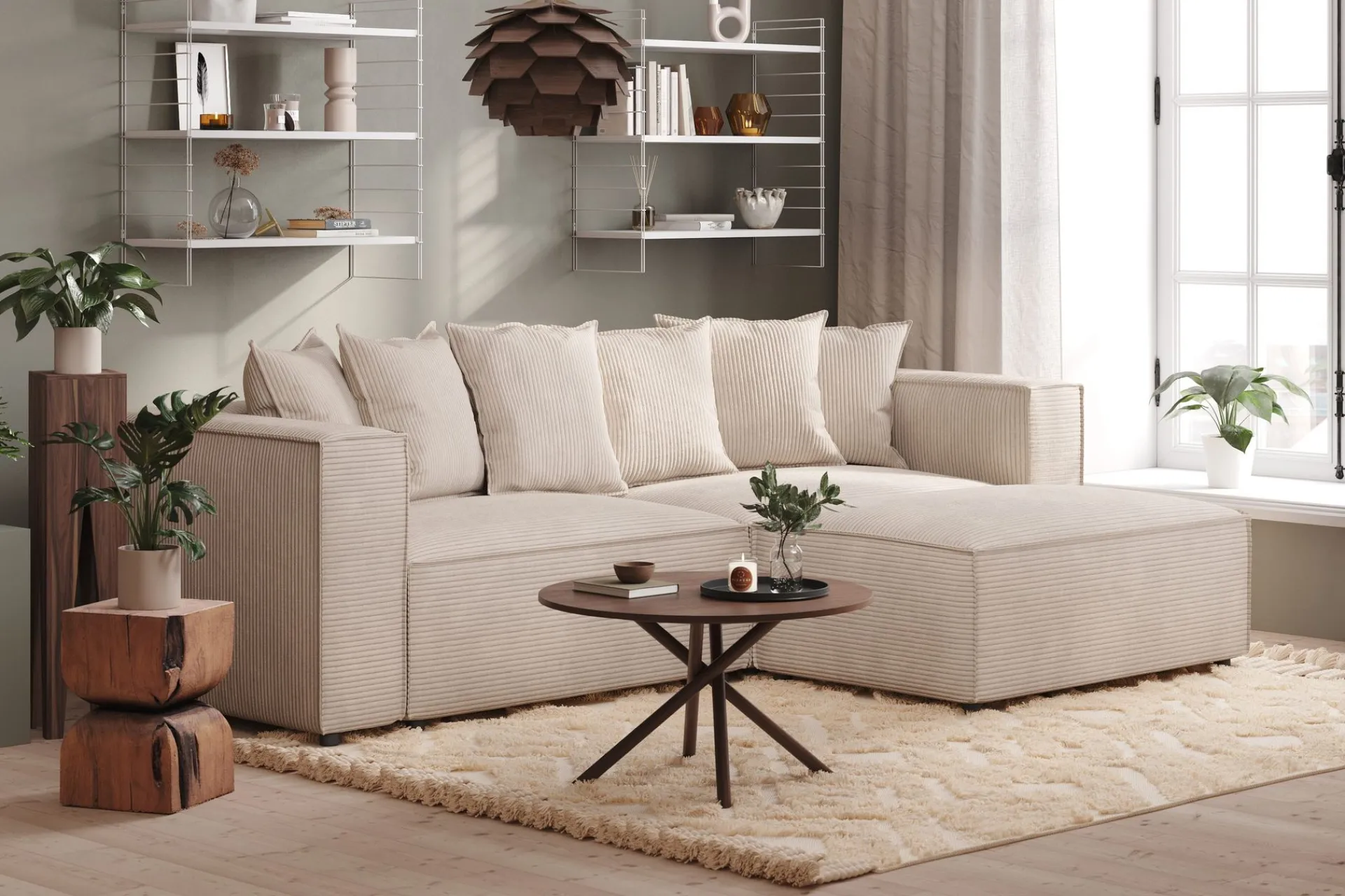 Andrarum Sofa Med Sjeselong-Cubo 4-seters L-formet Dyp Modulsofa med Divan i Manchester Beige