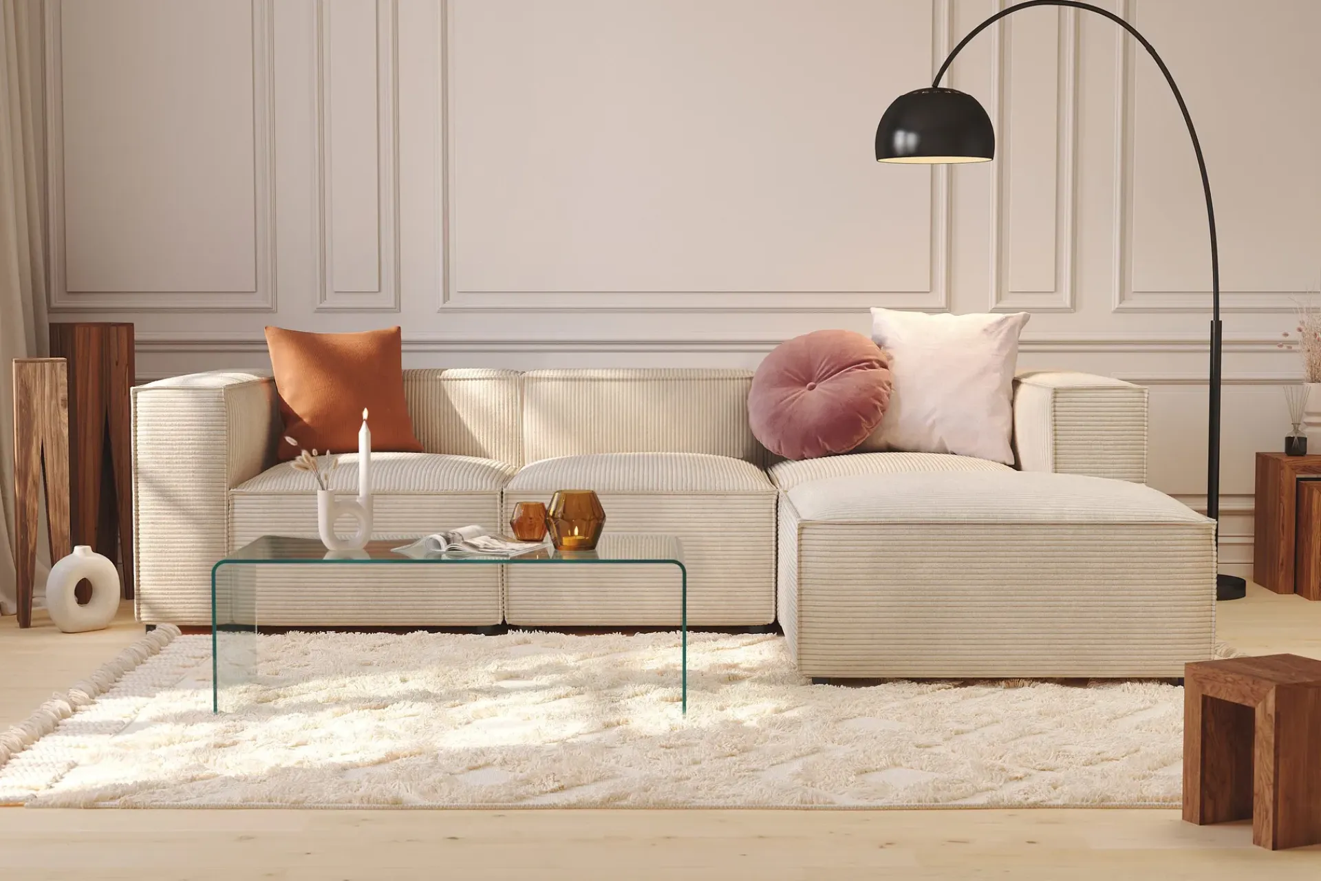 Andrarum Sofa Med Sjeselong-Cubo 4-seters L-formet Dyp Modulsofa med Divan i Manchester Beige