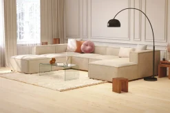 Andrarum U-Sofa-Cubo 5-seters U-formet Dyp Modulsofa med Divan og Sjeselong i Fløyel Beige