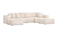 Andrarum U-Sofa-Cubo 5-seters U-formet Dyp Modulsofa med Divan og Sjeselong i Fløyel Beige