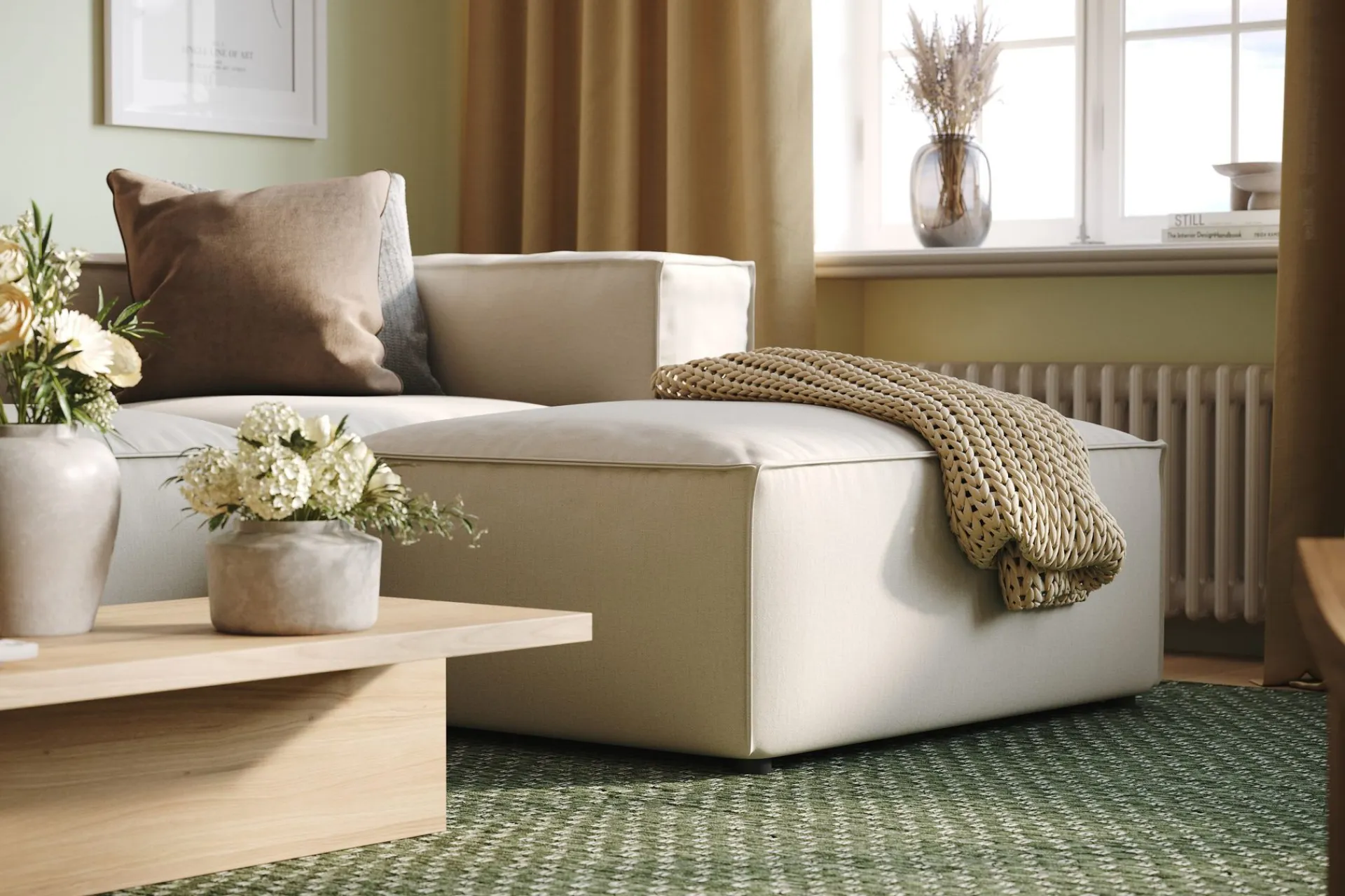 Andrarum Cubo 4-seters Vendbar L-formet Dyp Modulsofa med Divan i Stoff