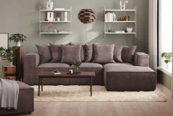 Andrarum Velour Sofa & Fløyel Sofa|Sofa Med Sjeselong-Cubo 4-seters Vendbar L-formet Dyp Modulsofa med Divan i Fløyel Grey