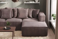 Andrarum Velour Sofa & Fløyel Sofa|Sofa Med Sjeselong-Cubo 4-seters Vendbar L-formet Dyp Modulsofa med Divan i Fløyel Grey