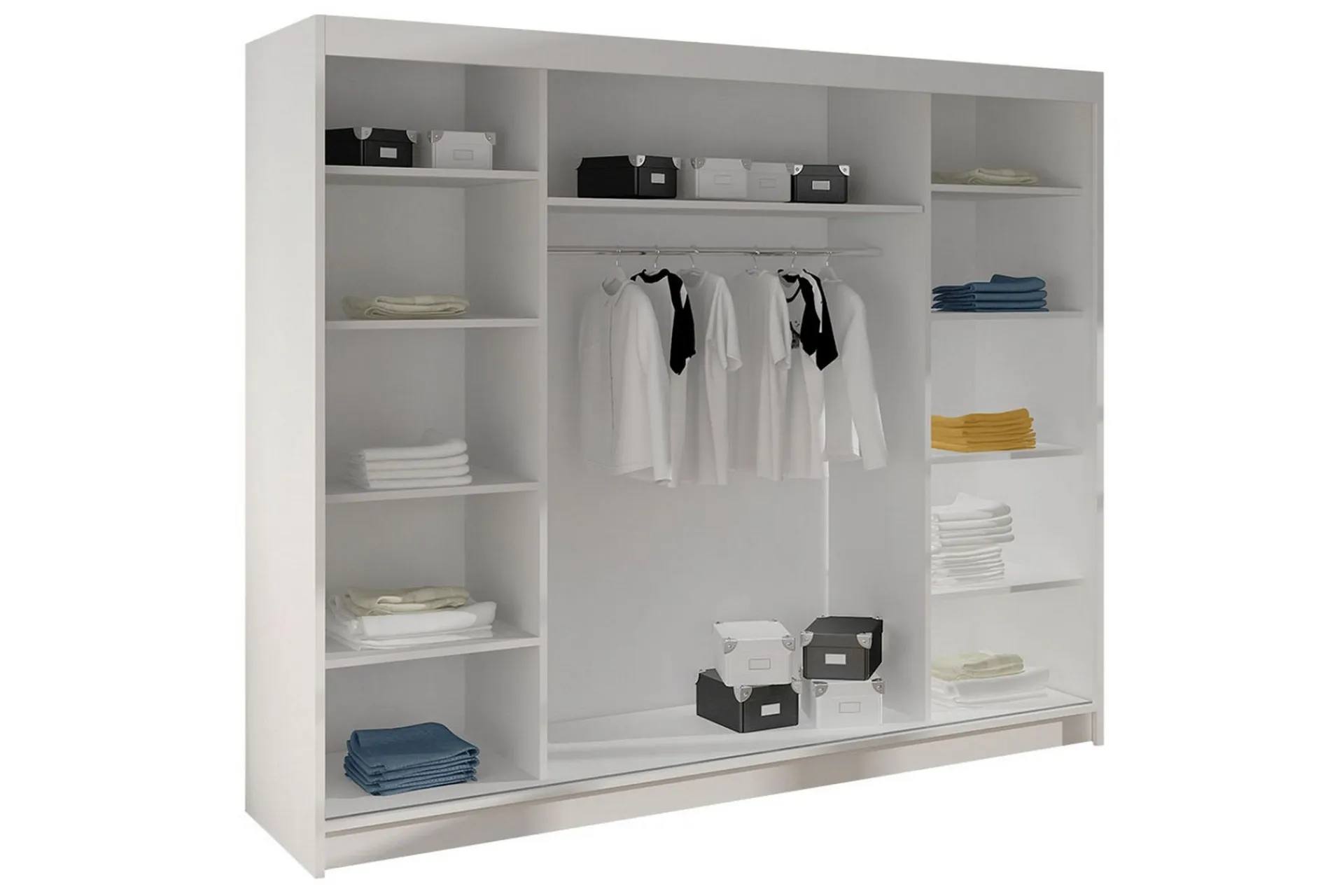 Vegghengt Oppbevaring|Knaggerekke-Cyria Garderobe med romslig Oppbevaring og Skyvedører med Speil 200x215 cm Svart