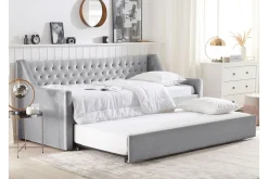 Velour Sofa & Fløyel Sofa-Dagseng 90 x 200 cm fløyel grå MONTARGIS Grey