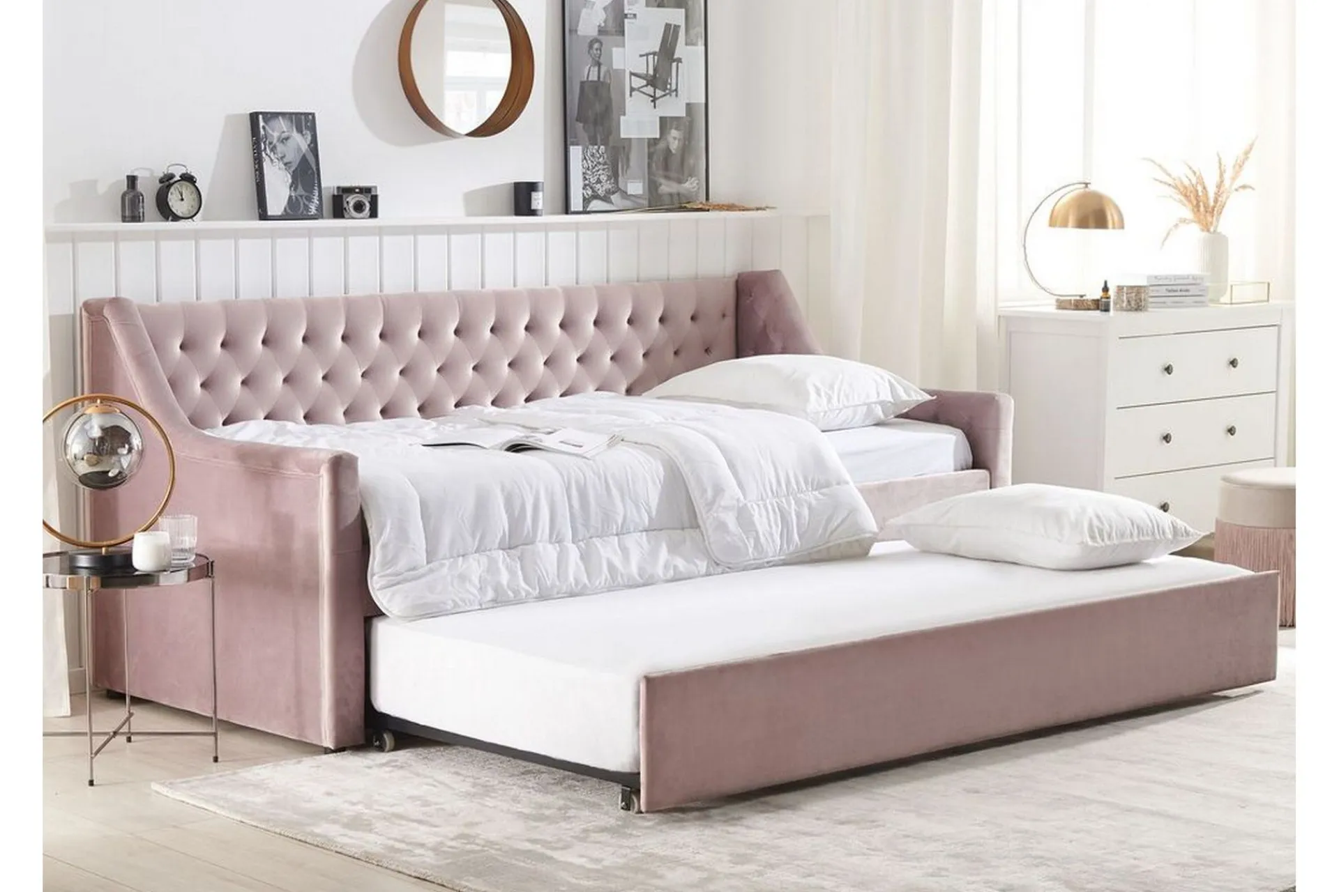 Velour Sofa & Fløyel Sofa-Dagseng 90 x 200 cm fløyel rosa MONTARGIS Lyserød