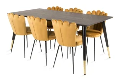 Spisegrupper-Daicy Spisegruppe 180 cm med 6 Limhamn Spisestoler Gul Messing,Svart