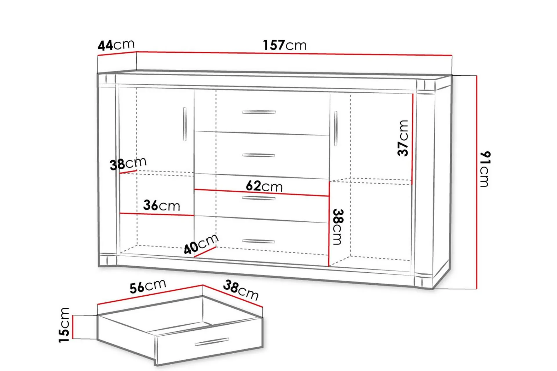 Dallas Skjenk 157x43,5x91 cm
