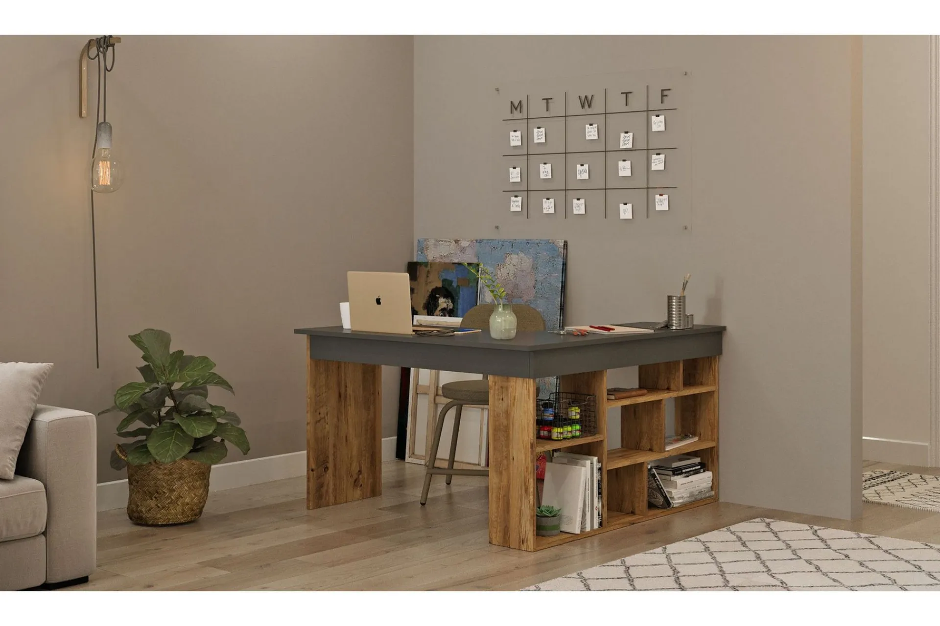 Kontorbord-Dalran Skrivebord 129 cm Natur,Svart