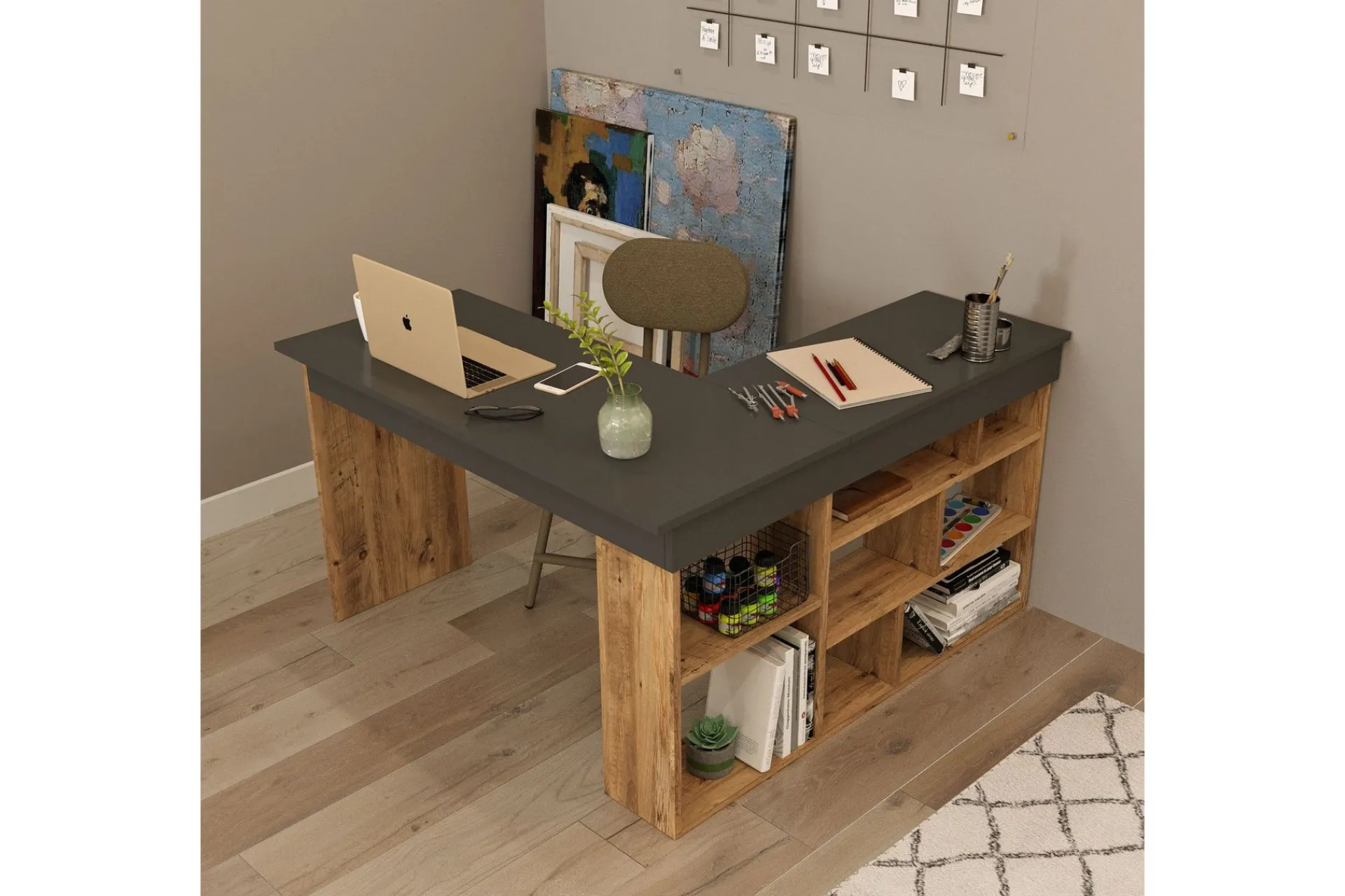 Kontorbord-Dalran Skrivebord 129 cm Natur,Svart