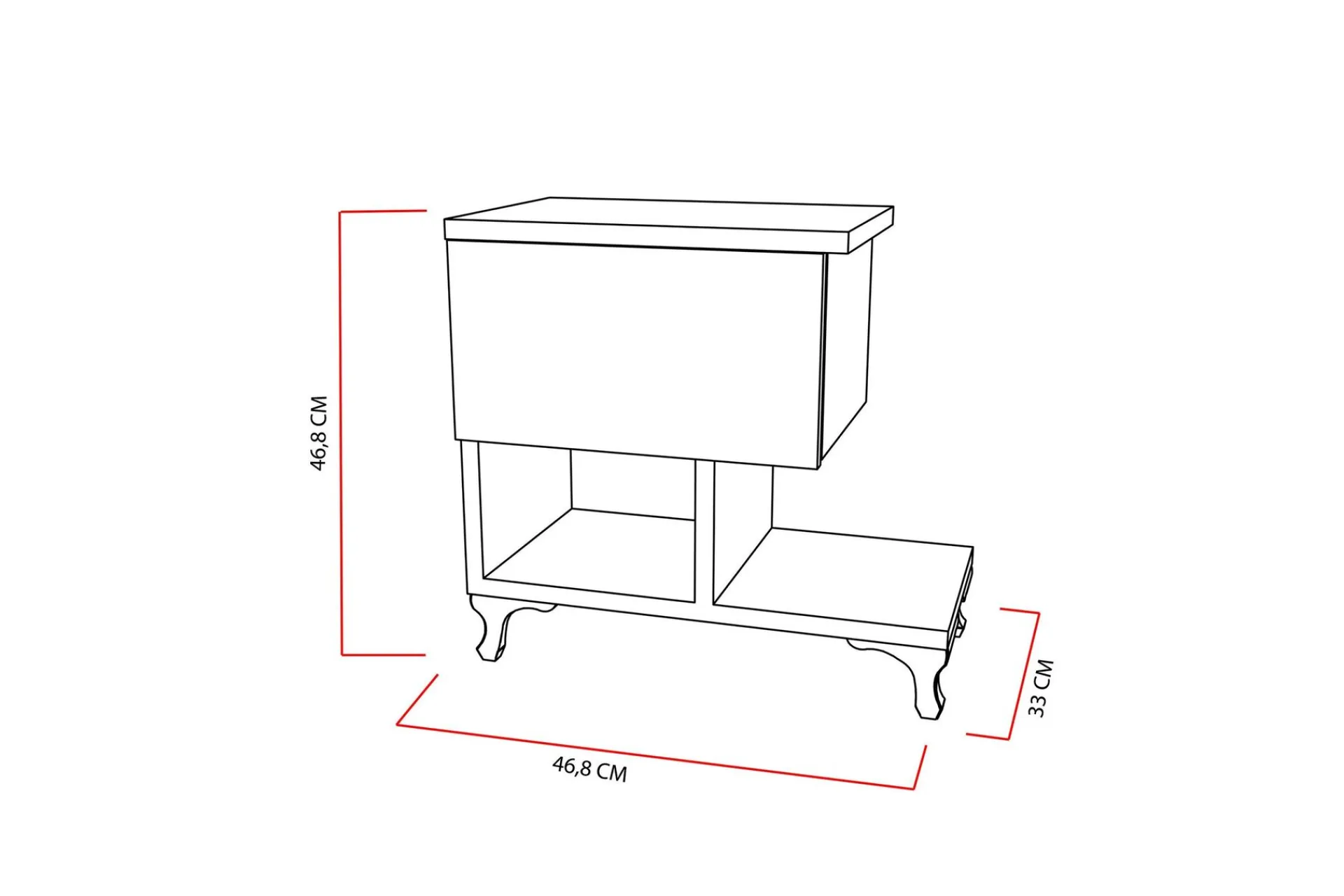 Avlastningsbord-Decorotika Nattbord 46 cm med Oppbevaring Skuff + Hyller Ben Hvit