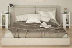 Avlastningsbord-Decorta Nattbord 27 cm med Oppbevaring Hyller + Luker Hvit