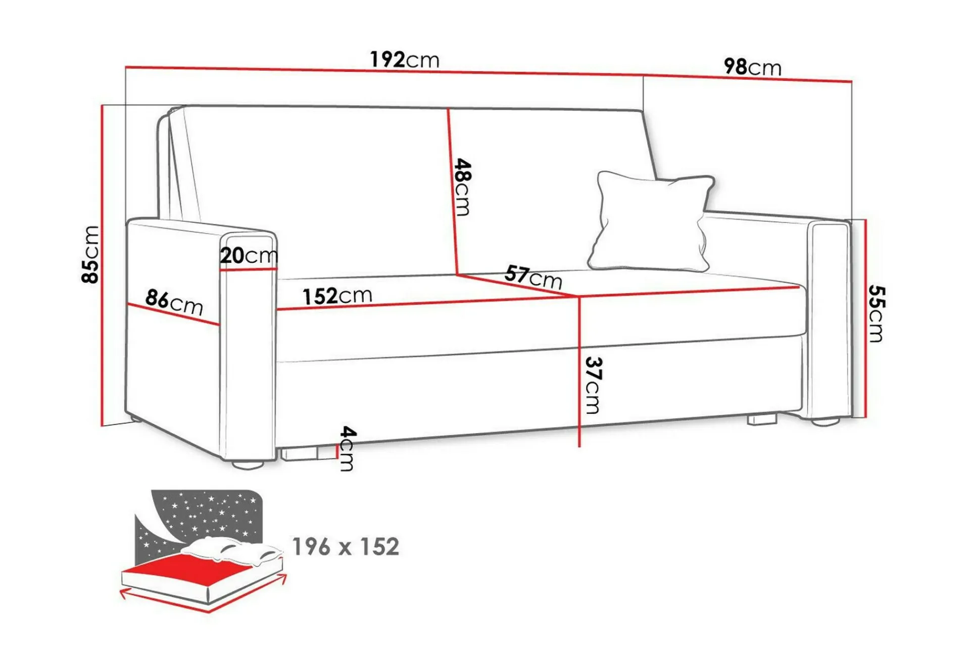 Denegal 2-sits Bäddsoffa Dark grey