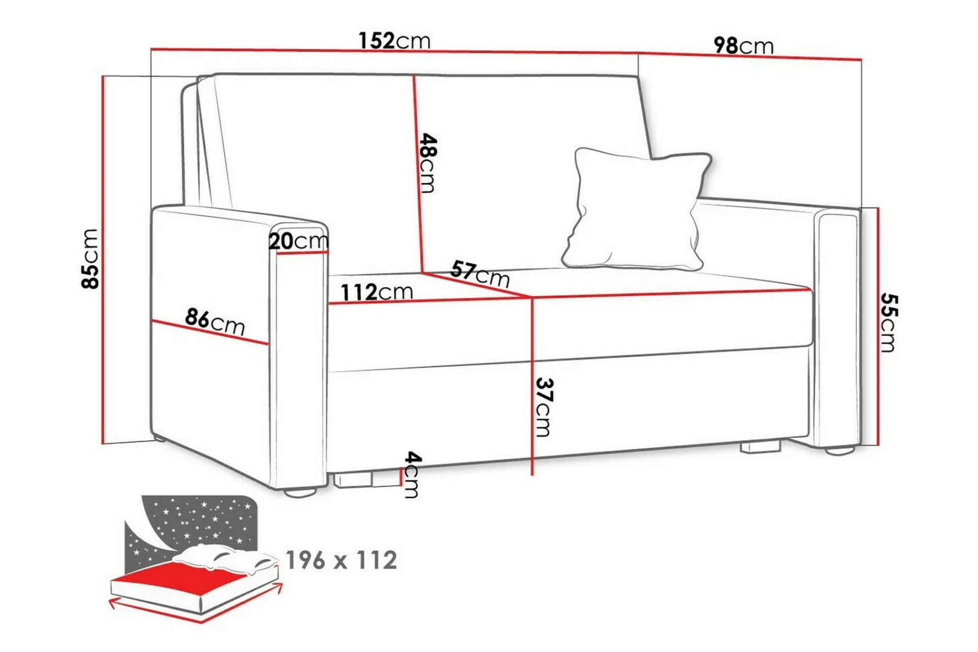 Denegal 2-sits Bäddsoffa Dark grey