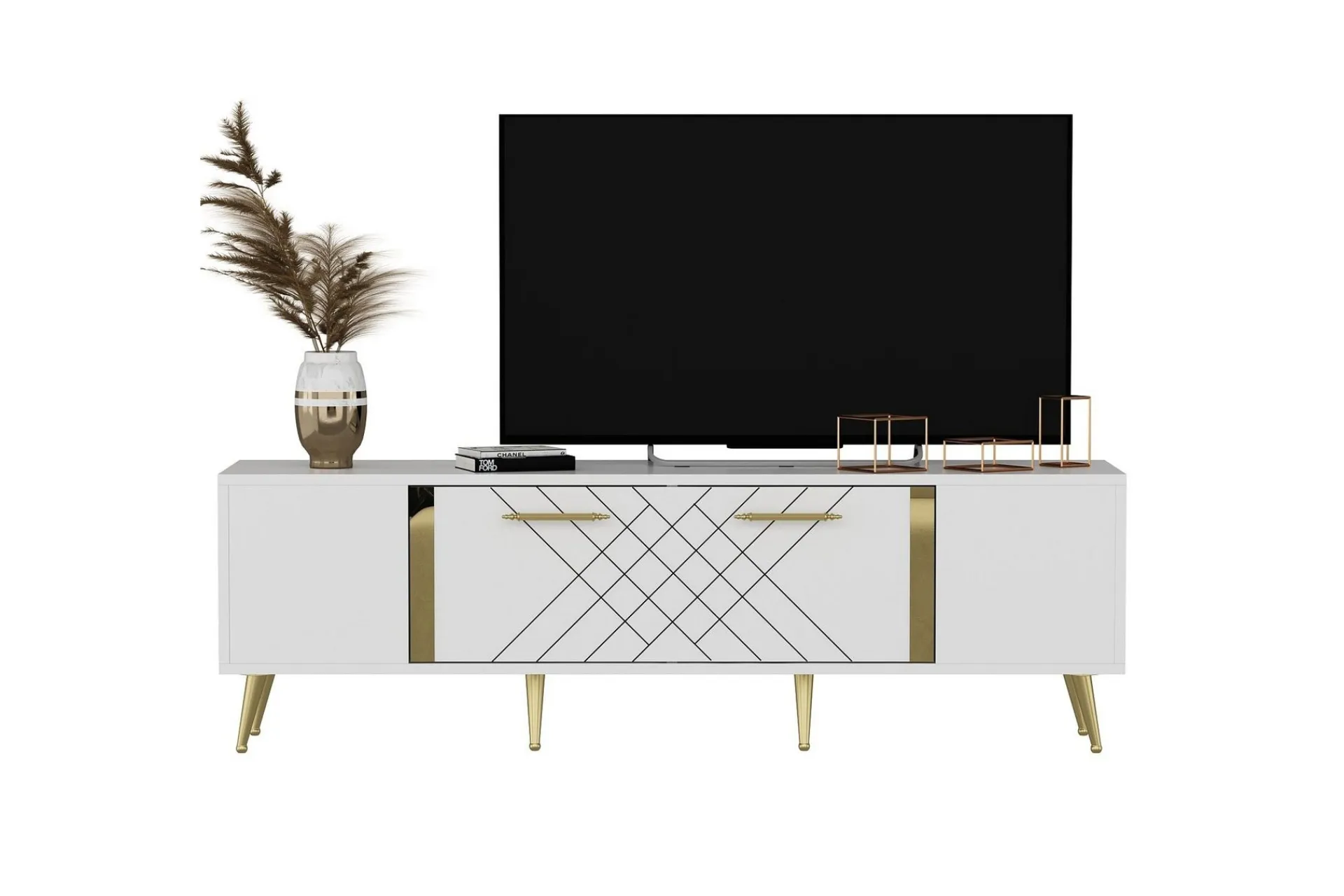 Tv-Benk & Mediabenk-Detas TV-benk 150x35 cm Hvit/Gull Vit/Guld