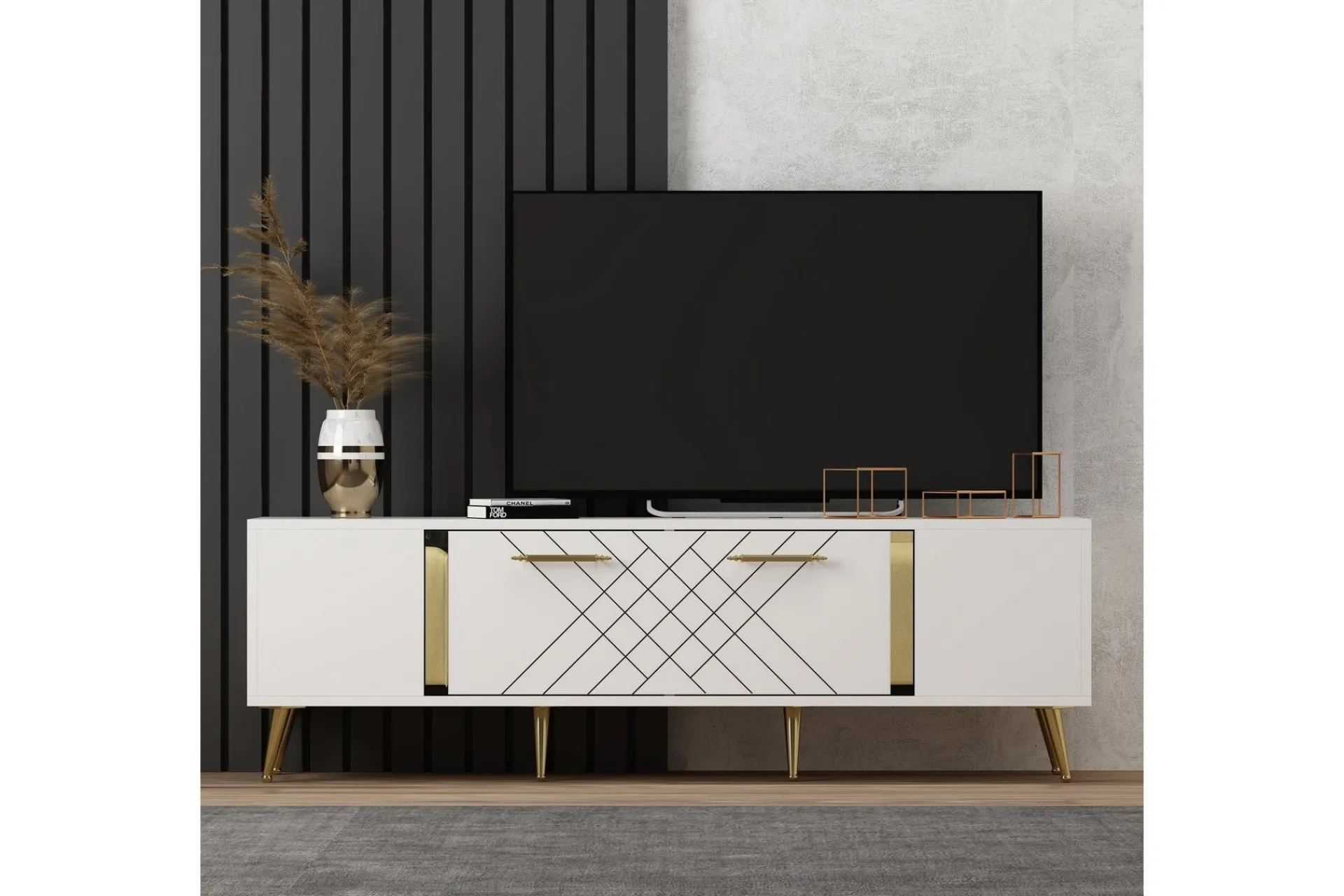 Tv-Benk & Mediabenk-Detas TV-benk 150x35 cm Hvit/Gull Vit/Guld