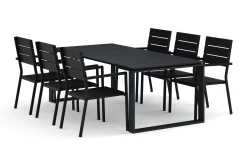 Comfort Garden Spisegrupper Hage-Devon utendørs spisegruppe 210x100 cm med 6 stablebare Tunis-stoler