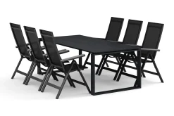 Comfort Garden Devon utendørs spisegruppe 210x100 cm med 6 Monaco Light regulerbare stoler