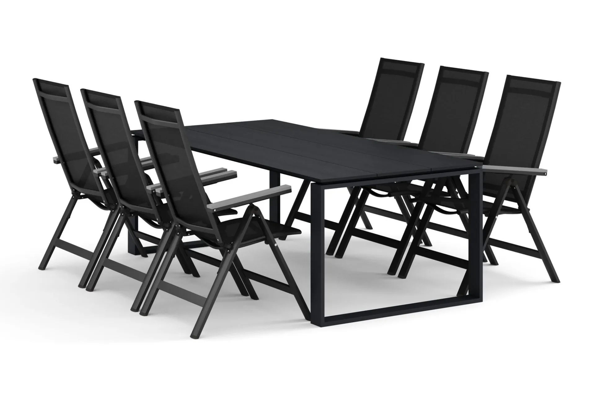 Comfort Garden Devon utendørs spisegruppe 210x100 cm med 6 Monaco Light regulerbare stoler