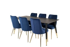 Venture Home Spisegrupper-Dipp Spisegruppe 180 cm Rektangulær med 6 Velvet Stoler Svart,Blå,Gull