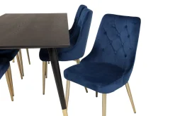 Venture Home Spisegrupper-Dipp Spisegruppe 180 cm Rektangulær med 6 Velvet Stoler Svart,Blå,Gull